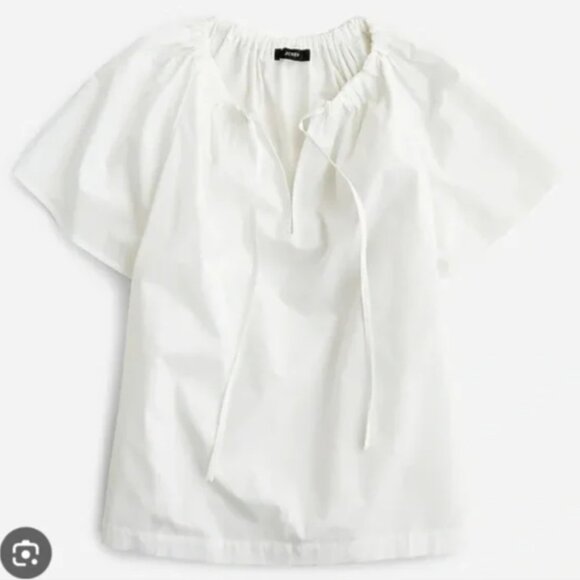 NWT! J.Crew White Poplin Tie Neck Top - XXS - Picture 1 of 2